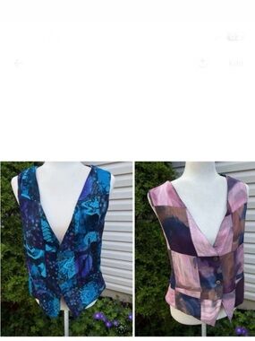 Vintage Handmade patched reversible (blue purple/ burgundy pink brown) vest